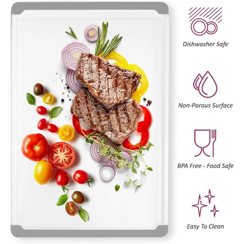 Plastic Cutting Boards - Large 18 x 12 Inch Rubber Cutting Board with Juice Grooves, Non-Slip, Dishwasher Safe Cutting Boards
