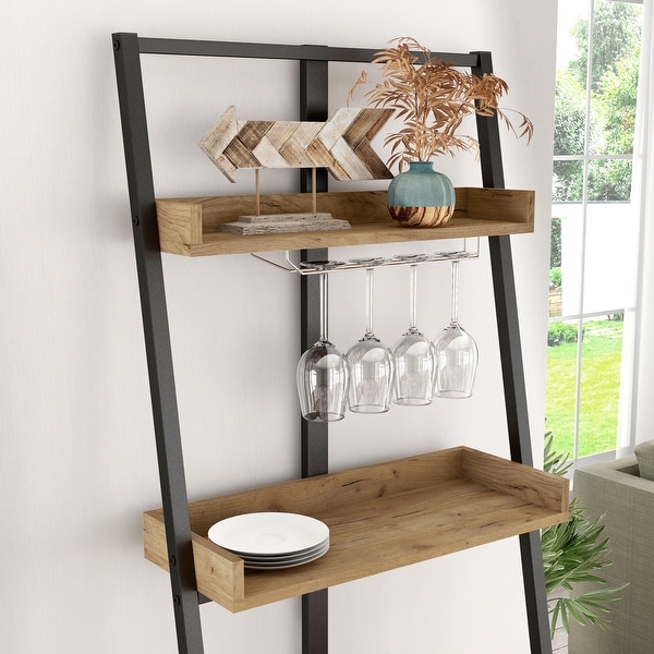 Furniture of America Brady Rustic Light Oak Metal 2-Shelf Leaning