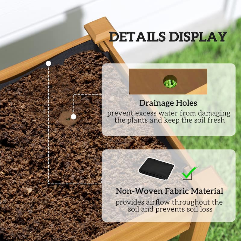 Outsunny Raised Garden Bed with PE Greenhouse Cover Outdoor Elevated Wood Planter Box for Herbs and Vegetables