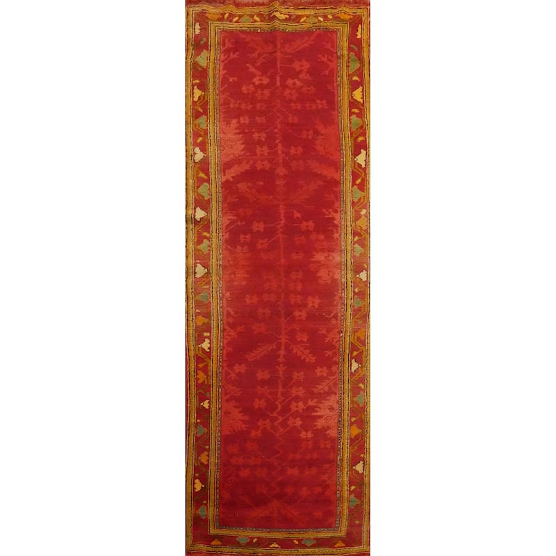 Hand Knotted Oriental 100% Wool Carpet Transitional Floral Red Oushak Runner Rug - 11' 11'' X 3' 2''
