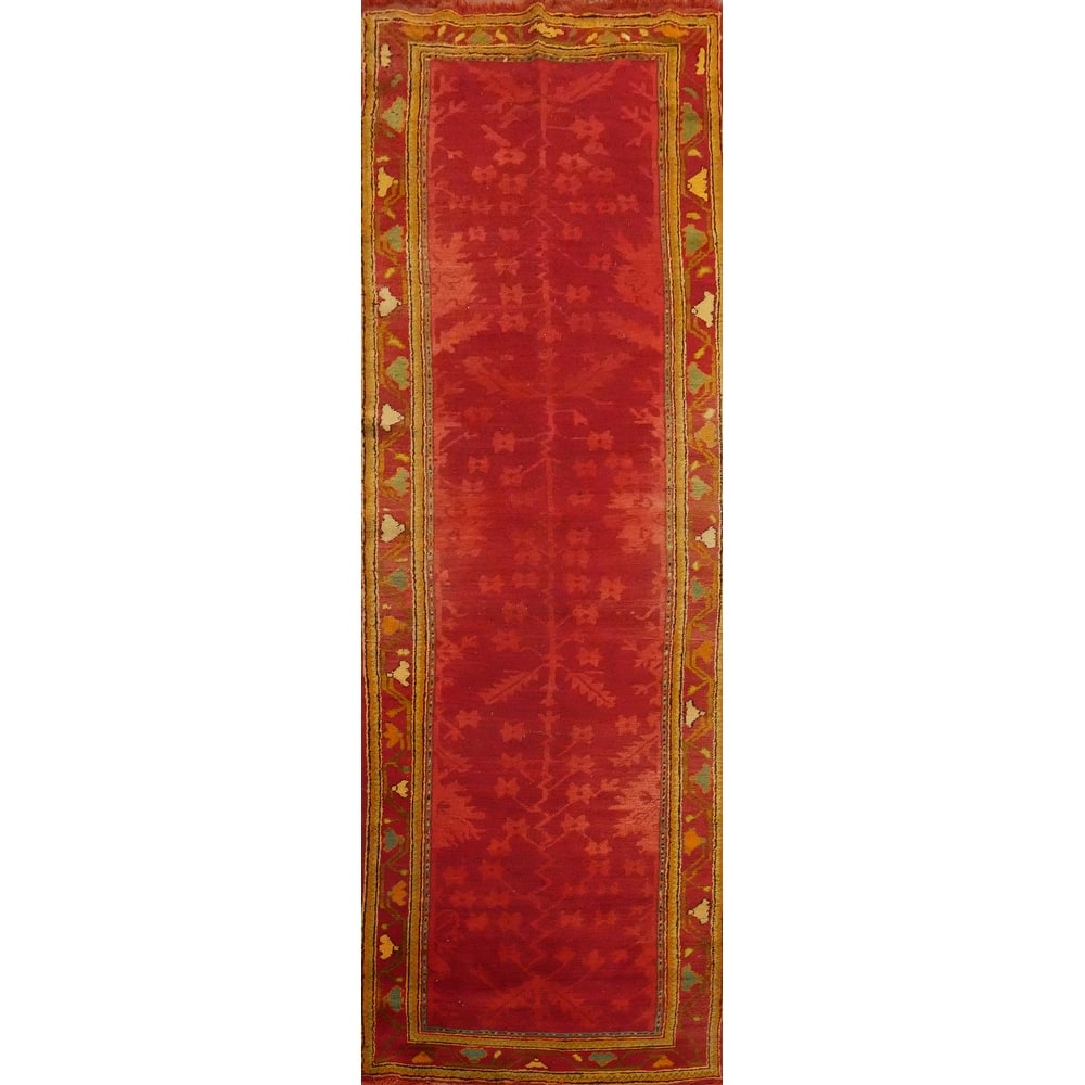 Hand Knotted Oriental 100% Wool Carpet Transitional Floral Red Oushak Runner Rug - 11' 11'' X 3' 2''
