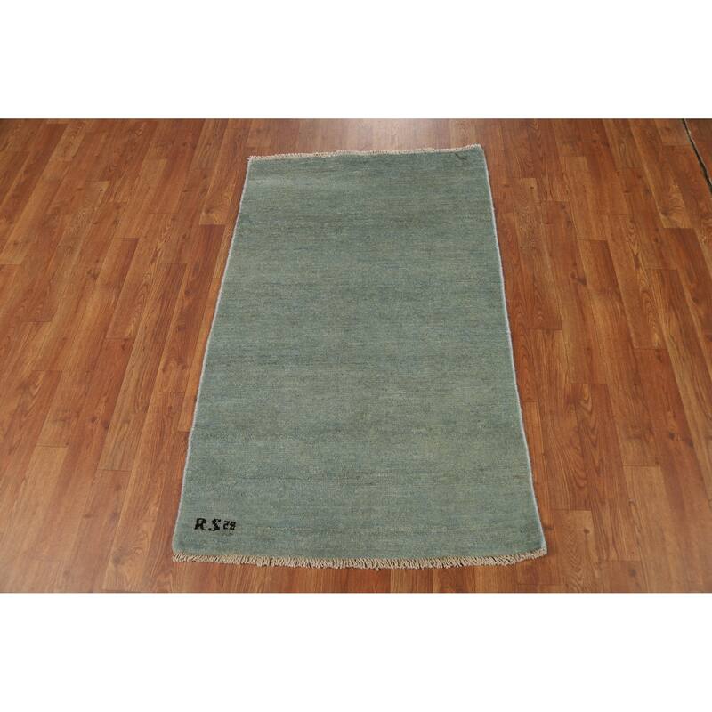 Green Gabbeh Modern Rug Hand-Knotted Wool Carpet - 2'6" x 4'0"