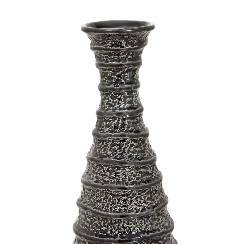 Ceramic Vase with Ripple Texture - Black - Roche River Decor - 6"W x 6"L x 24"H