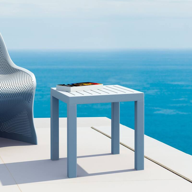 18" Silver Gray Patio Square Resin Side Table with Drain Hole