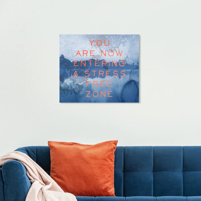 Wynwood Studio 'Stress Free' Typography and Quotes Wall Art Canvas Print Motivational Quotes and Sayings - Blue, Orange - 24 x 20