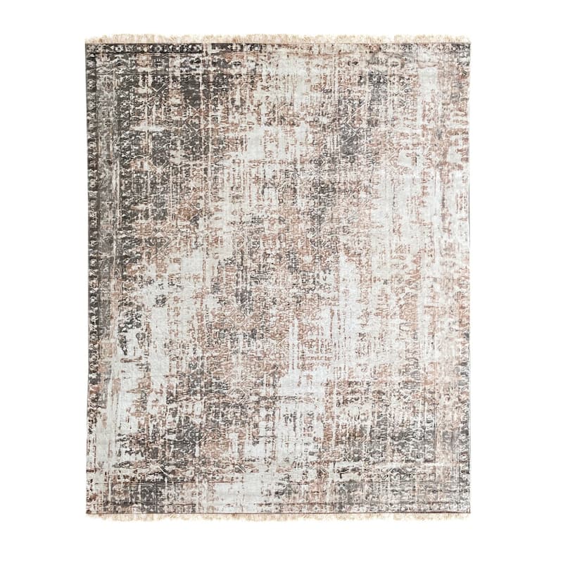 Copper Hand Knotted Wool Transitional Modern Rug 7' x 9' - Ornamental Medallion 0.5" Pile Design - N/A