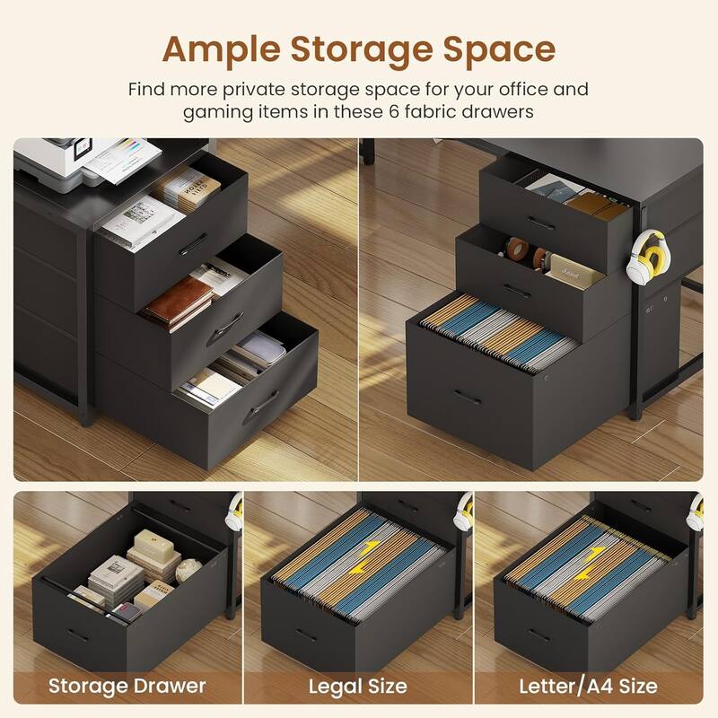 L Shaped Gaming Desk 6 Drawers Reversible Computer Corner Desk