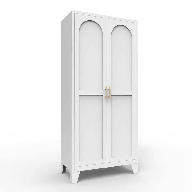61" 2 Shapely Doors Cabinet, Metal Storage Cabinet with Doors and Adjustable Shelves - White
