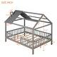 dimension image slide 2 of 6, Twin/ Full Size Wooden House Bed Frame with Fence and House Roof, Semi-enclosed Platform Bed Frame for Kids, Teens