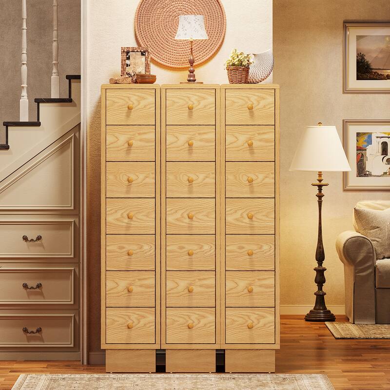 Tall Dresser with 5 Drawers, Wood Slim Storage Drawer Organizer, Oak