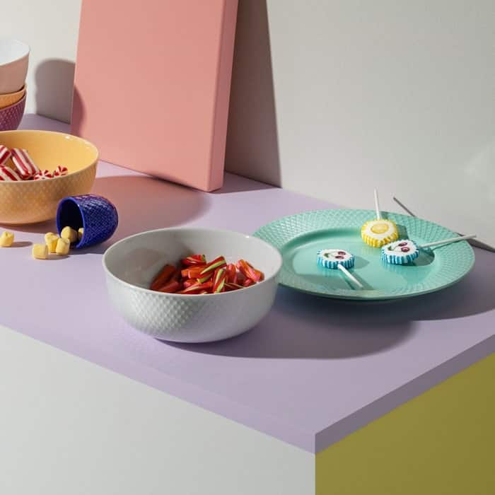 Lyngby Porcelæn Rhombe Color Lunch Plate, Aqua - Ø: 8.3"