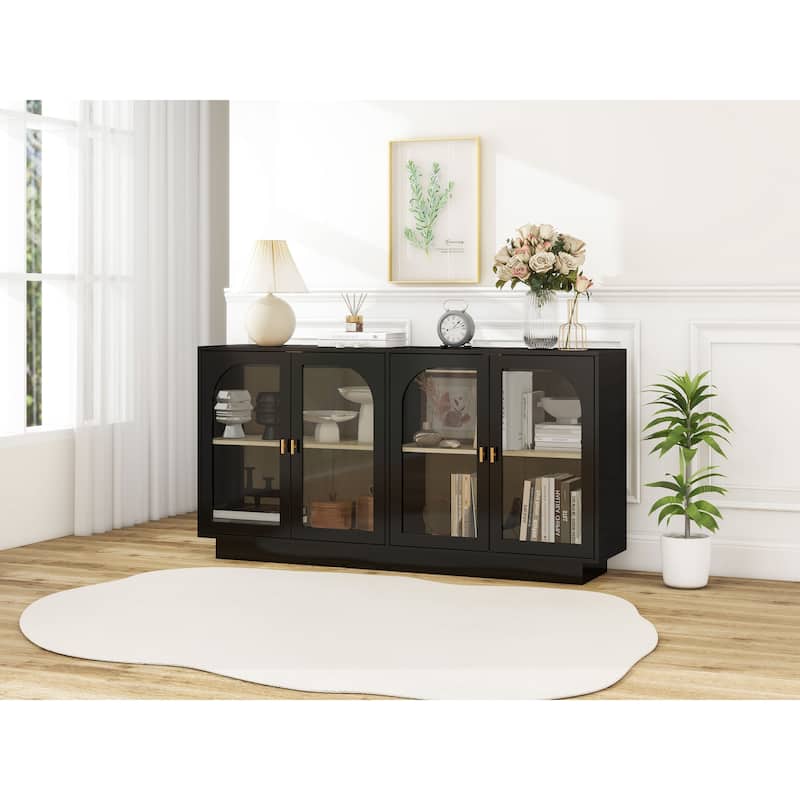 Roomfitters Modern Storage Cabinet with Acrylic Doors, Buffet Sideboard Display Cabinet, Black - Black