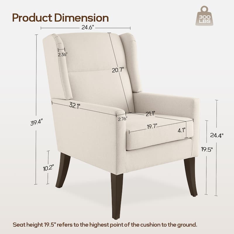 Set of 2 Modern Upholstered Accent Chairs with High Back and Wooden Legs – Grey/Beige/Brown