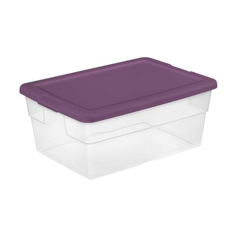 Sterilite Stackable 16 Qt Storage Container, Clear with Purple Lid, (36 Pack)