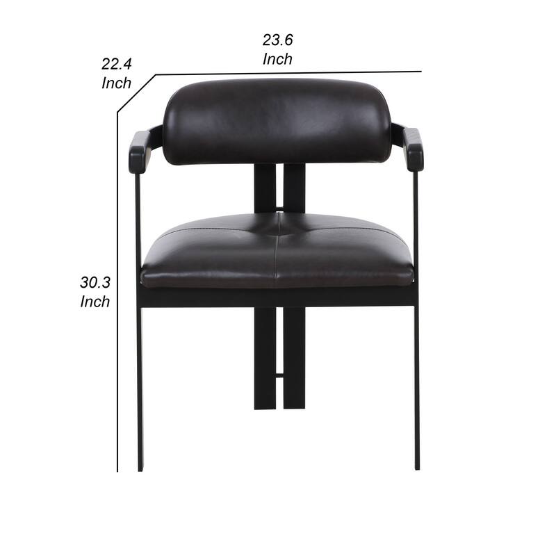 Anta Dining Chair, Black Iron Slats Back, Dark Brown Genuine Leather