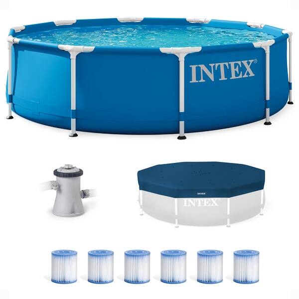 INTEX Metal Frame Outdoor Pool Set with Cover & Type H Filter Cartridge ...