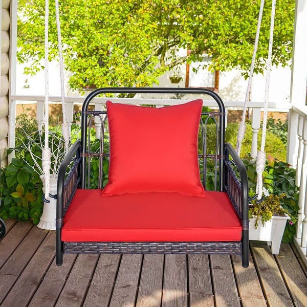 slide 2 of 10, Costway Patio Hanging Rattan Basket Chair Swing Hammock Chair with - See Details Red - See Details