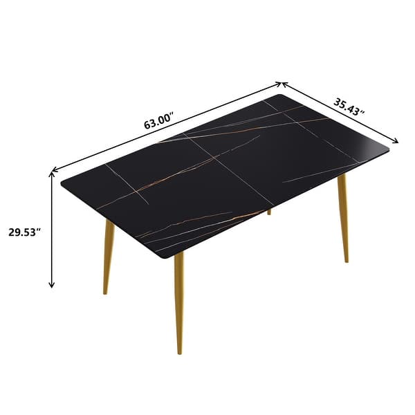 63" Black Modern Dining Table with Rectangular Marble Tabletop and ...