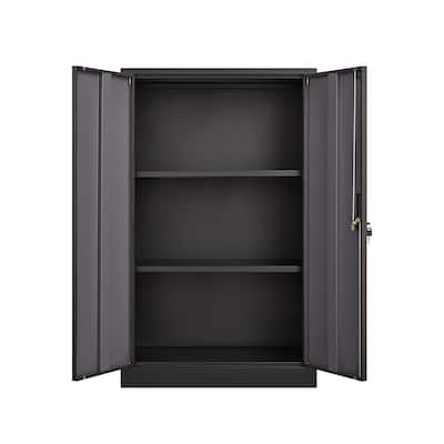 Black Steel Locker Storage Cabinet with Spring Loaded Door and Adjustable Height Dividers