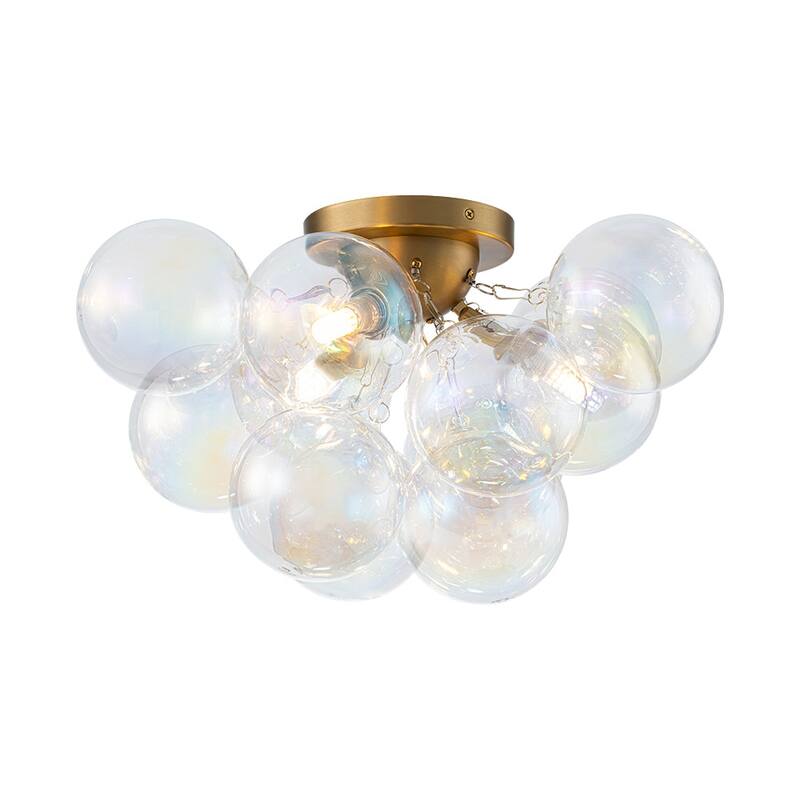 3-Light Iridescent Glass Globe Bubble Semi Flush Mount - N/A