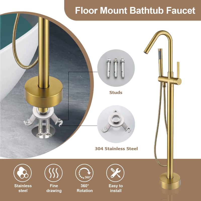 Topcraft Floor Mounted Bathtub Filler with Handheld Showerhead