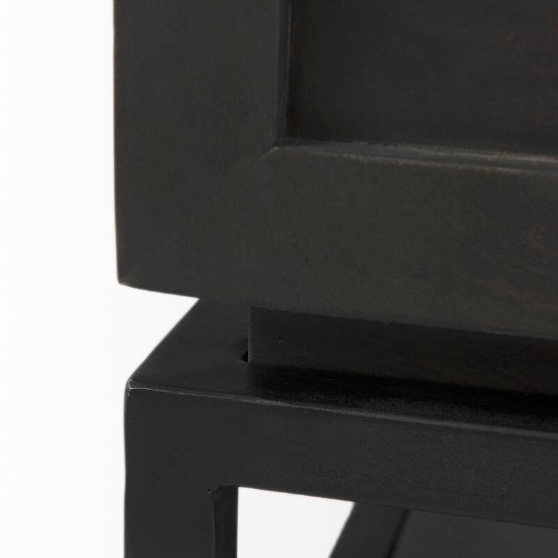 Divina Dark Brown Solid Wood With White Marble Top Side Table