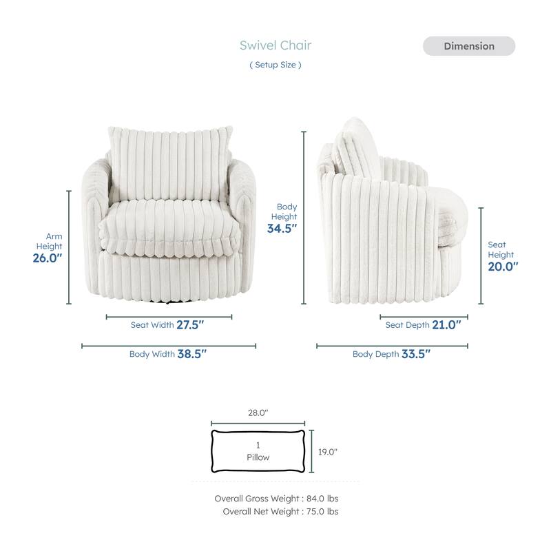 Genor 38.5" Corduroy Fabric Swivel Chair - 360-Degree Swivel