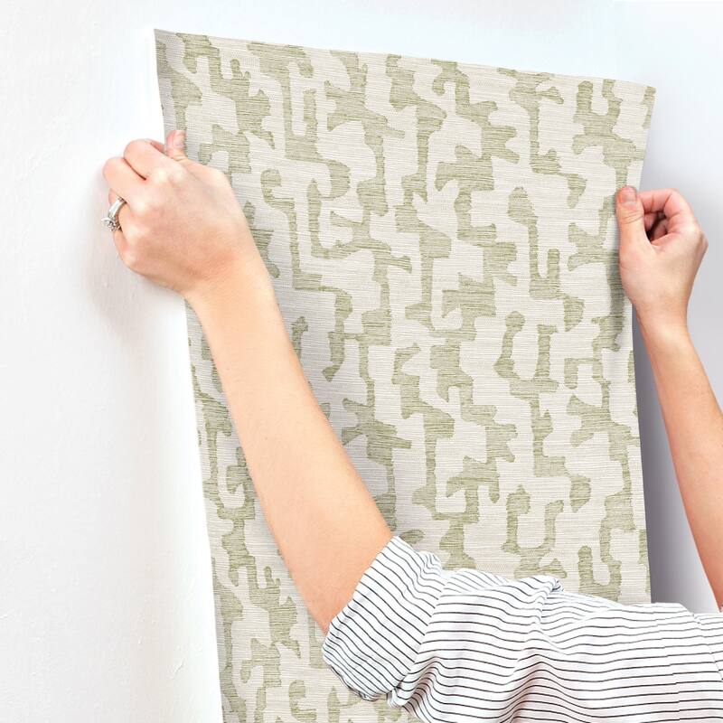A-Street Prints Cipher Moss Geometric Faux Grasscloth Wallpaper