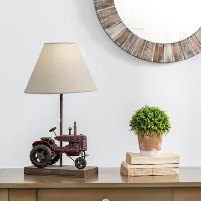 Glitzhome 18.9"H Polyresin Farmhouse Tractor Table Lamp