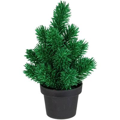 8.5 Potted Glitter Artificial Pine Christmas Tree - Unlit - 8.5"