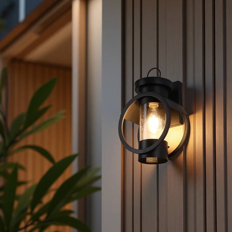 6.7 in. 1-Light Frosted Black Classic Outdoor Wall Light Lantern Sconce with Clear Glass Shade for Porche, Doorway