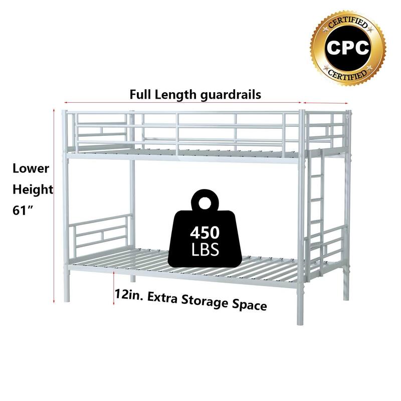 Silver Metal Twin over Twin Bunk Bed with Removable Ladder, Diamond