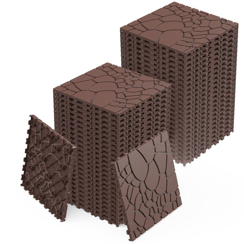 44pcs Stone texture Patio Deck Tiles 12" Interlocking Floor Tile - Brown - 44pcs