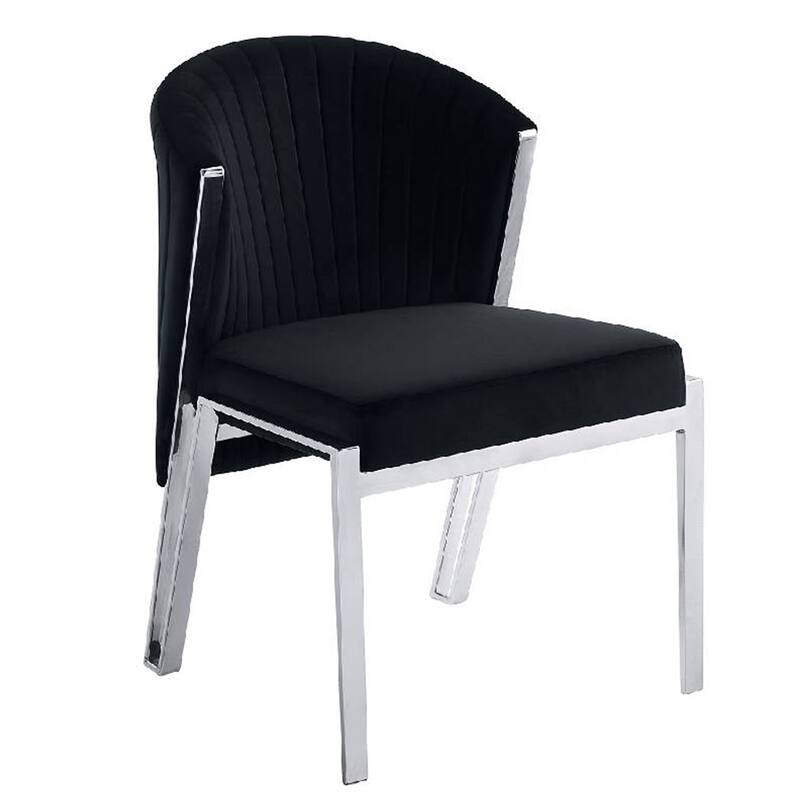 Verie 23 Inch Side Dining Chair Set of 2, Polished Chrome, Black Velvet