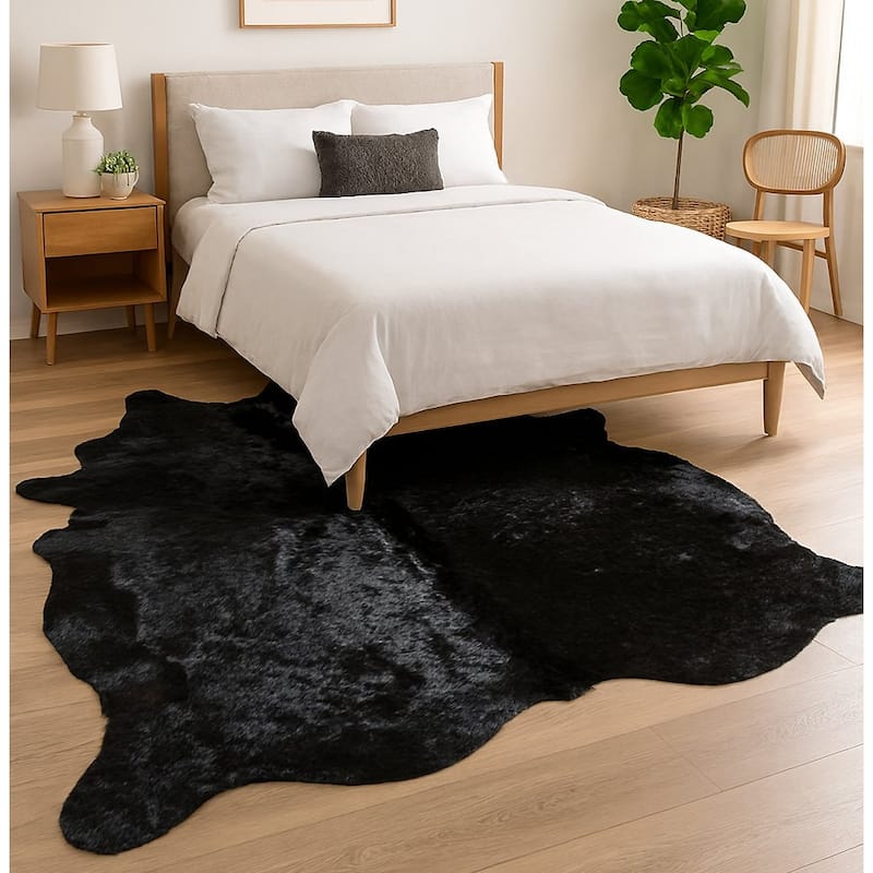6' x 7' Feet Black Cowhide Handmade Soft Large Cow Hide Cow Skin Leather Animal Area Rug - 6' x 7' Feet