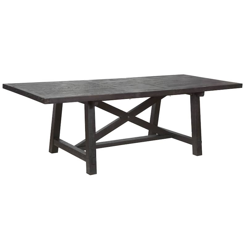 Wooden Rectangular Table with Crossed Planked Bulky Legs and Exposed Bolts , Brown