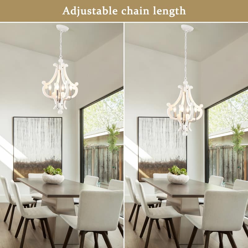 4-Light 14.56-inch Wooden Lantern Rustic Chandeliers for Entryway Hallway