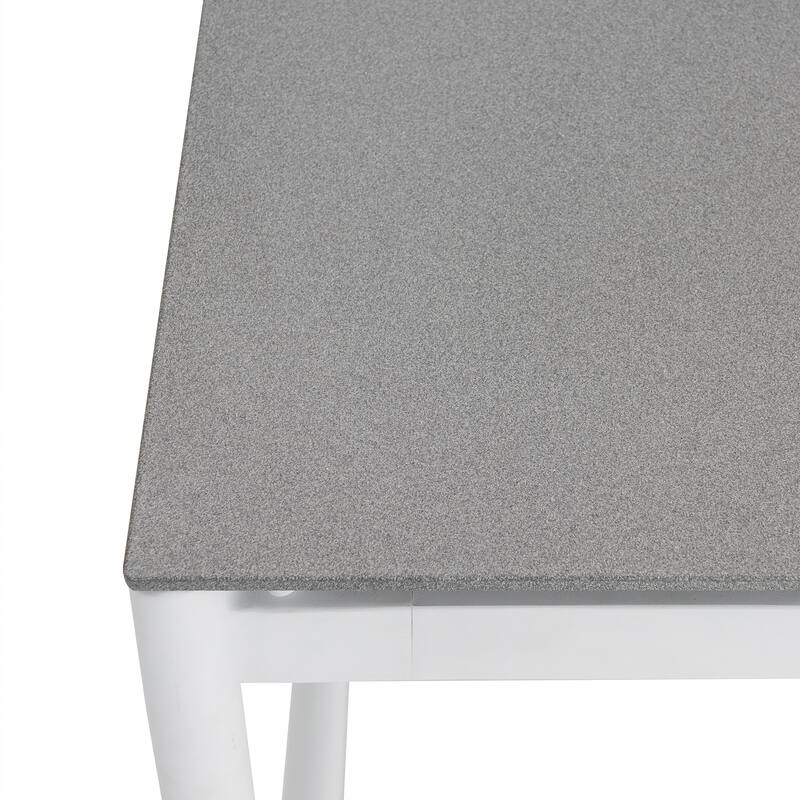 Royal Black or White Aluminum & Teak 63" Outdoor Dining Table with Stone Top