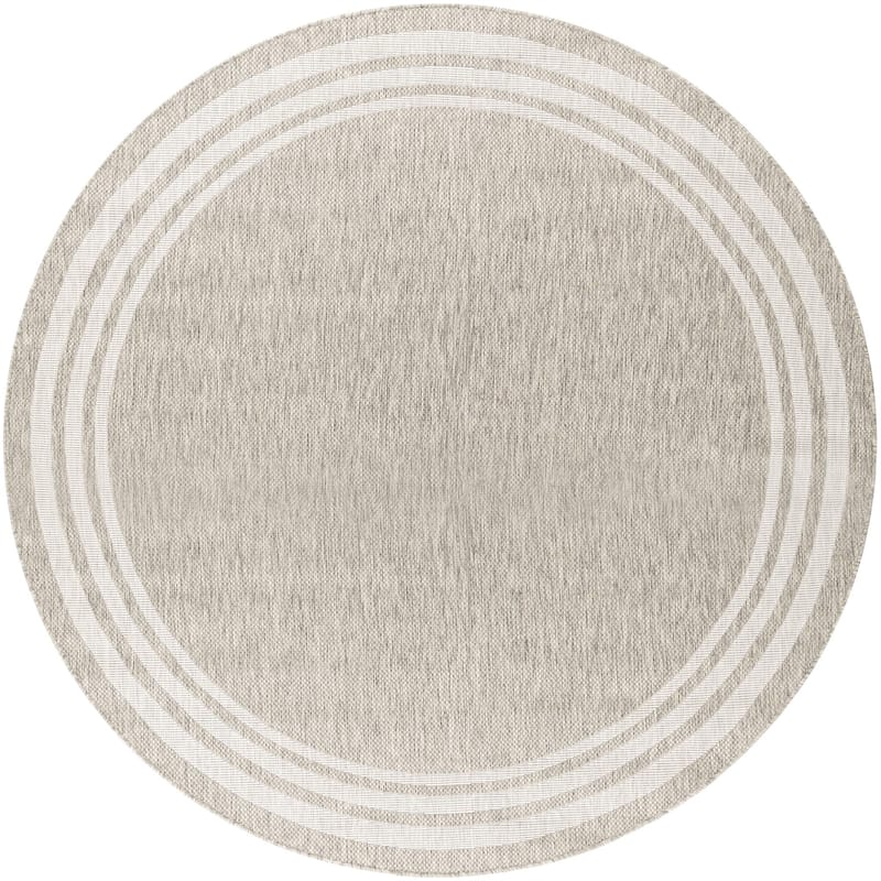 Livabliss Eagean Updated Traditional Stripe Indoor / OutdoorArea Rug - 7'10" x 7'10" Round - Beige/Grey