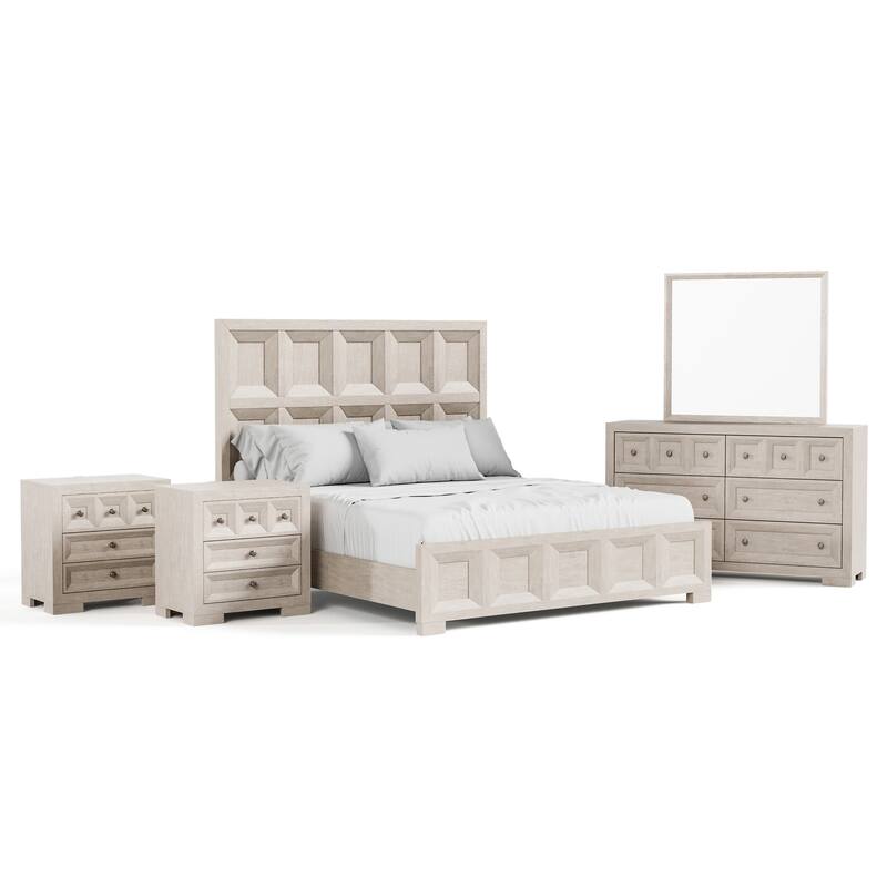 Furniture of America Durem Modern Classic 5-Piece Solid Wood Panel Bedroom Set with 3-Drawer Nightstand