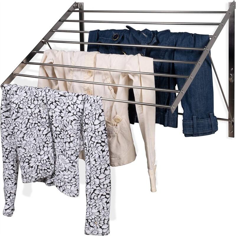 Wall Mount Clothes Drying Rack & Laundry Room Organizer - 18.75"D x 30"W x 22.25"H - 18.75"D x 30"W x 22.25"H - Silver