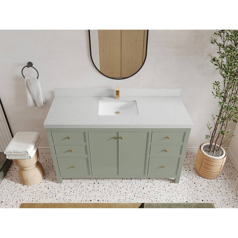 Willow Collections 60 in. W x 22 in. D Chicago Single Bowl Sink Bathroom Vanity with Countertop - 2”Carrara Quartz - Evergreen