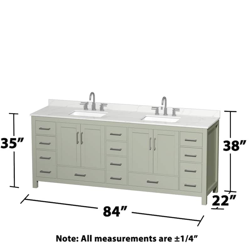 Sheffield 84-inch Double Vanity, 3 Hole Quartz Top, 70-inch Mirror