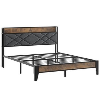 Platform Bed Frame with Charging Station and Storage Headboard - Bed ...