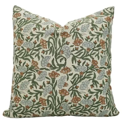 Block Print Linen Blend Pillow Cover - Thorny Stems