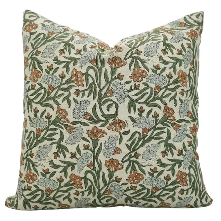 Block Print Linen Blend Pillow Cover - Thorny Stems