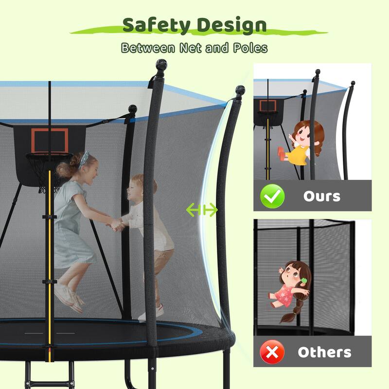 8FT Trampoline with Enclosure net and Ladder, Outdoor Trampoline for Kids and Toddlers, Backyard Recreational Trampoline
