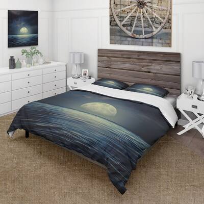 Designart 'Super Moon Over The Sea II' Nautical & Coastal Duvet Cover Comforter Set