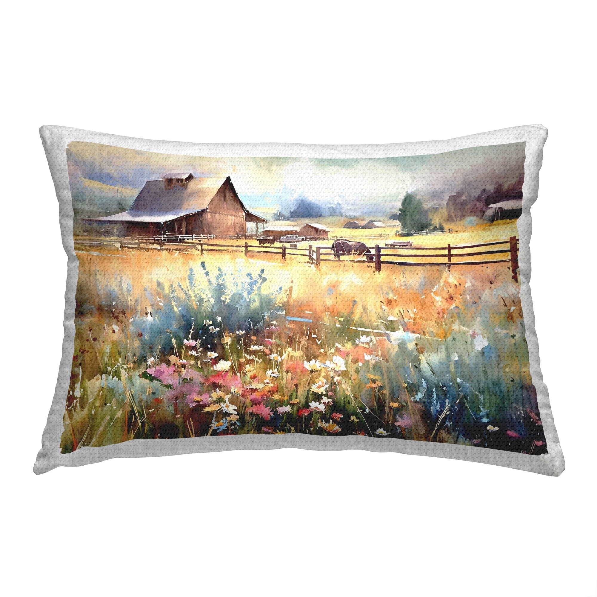 Stupell Rural Meadow with Horse Printed Outdoor Throw Pillow Design by Ramona Murdock