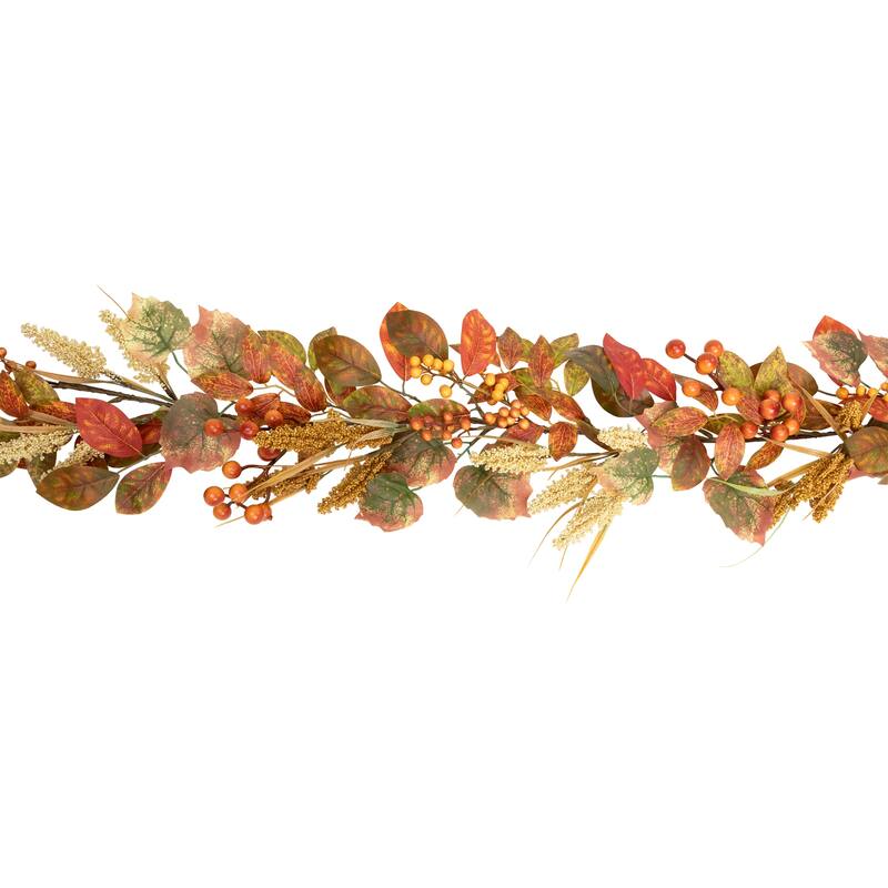 Autumn Leaves and Berries Artificial Fall Harvest Garland - 5' x 8" - 5' x 8"